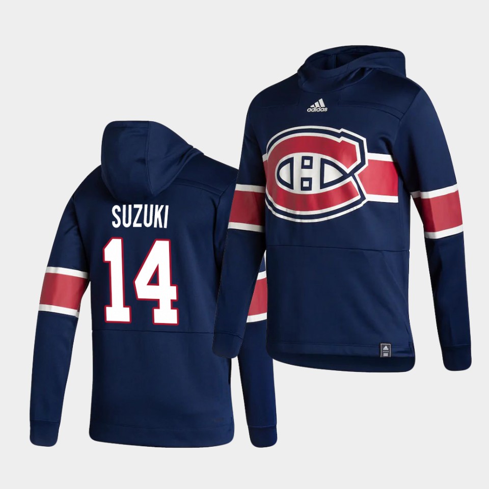 Men Montreal Canadiens #14 Suzuki Blue NHL 2021 Adidas Pullover Hoodie Jersey